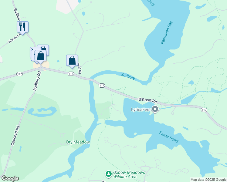 map of restaurants, bars, coffee shops, grocery stores, and more near 23 South Great Road in Lincoln
