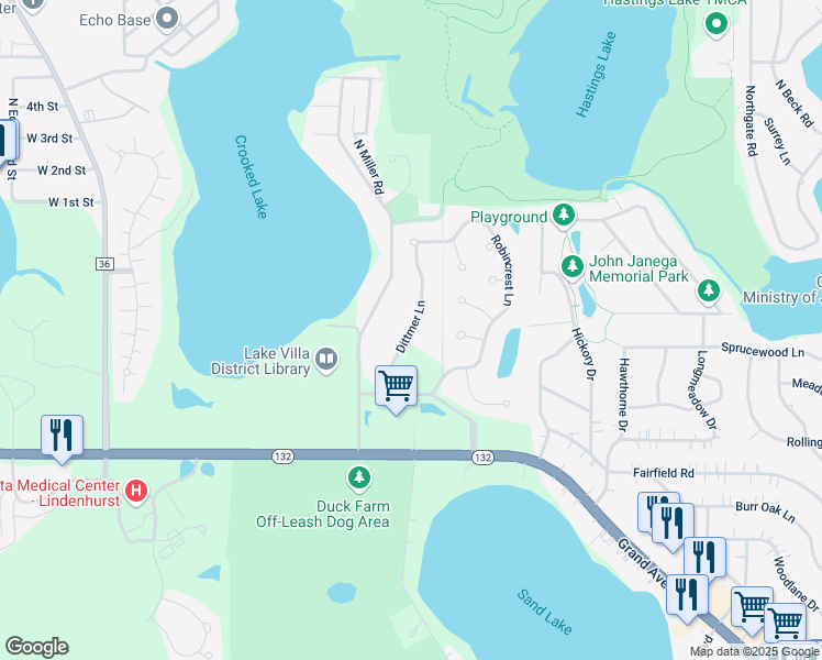 map of restaurants, bars, coffee shops, grocery stores, and more near 143 Dittmer Lane in Lindenhurst