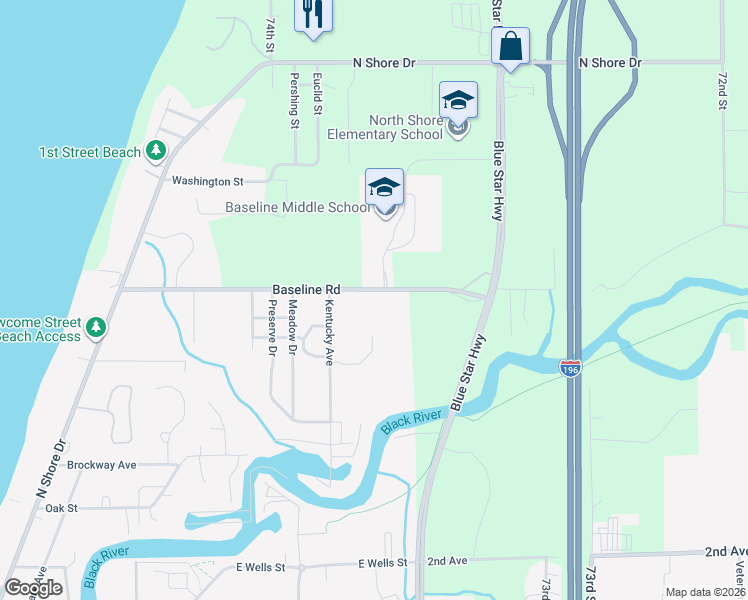 map of restaurants, bars, coffee shops, grocery stores, and more near 418 Baseline Road in South Haven