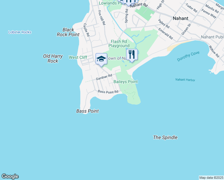 map of restaurants, bars, coffee shops, grocery stores, and more near 151 Bass Point Road in Nahant