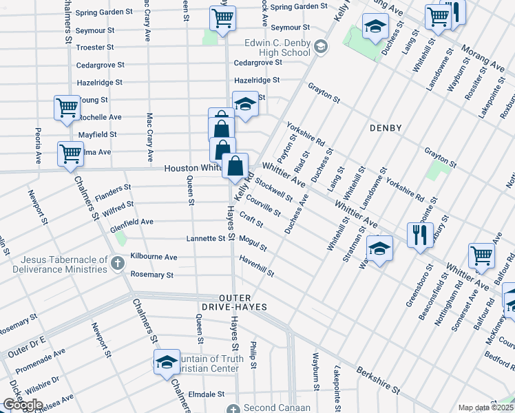 map of restaurants, bars, coffee shops, grocery stores, and more near 11220 Craft Street in Detroit