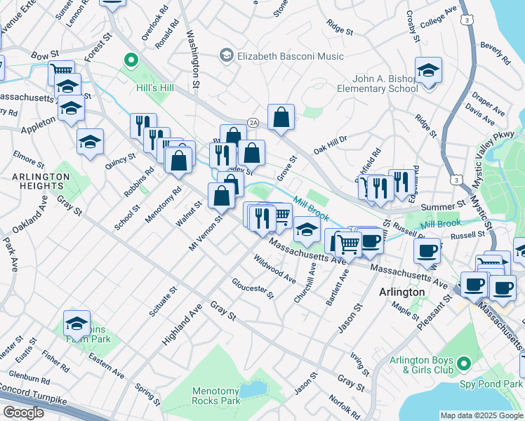 map of restaurants, bars, coffee shops, grocery stores, and more near in Arlington