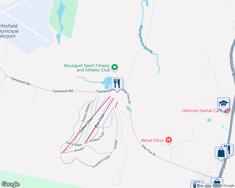 map of restaurants, bars, coffee shops, grocery stores, and more near 101 Dan Fox Drive in Pittsfield