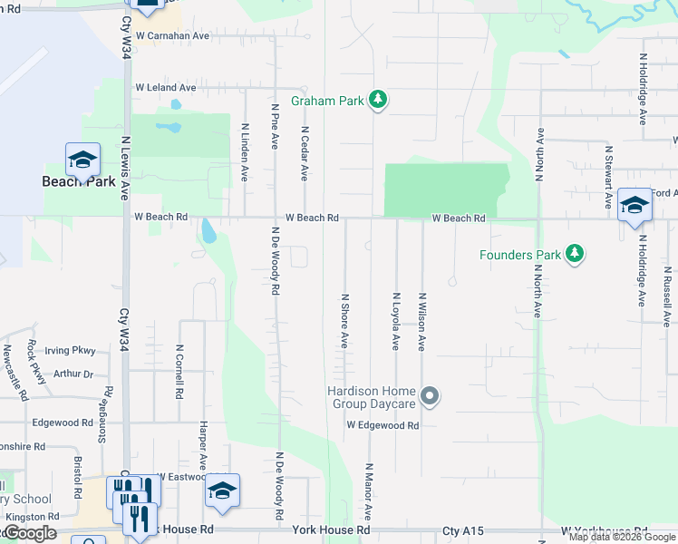 map of restaurants, bars, coffee shops, grocery stores, and more near 38327 North Shore Avenue in Beach Park