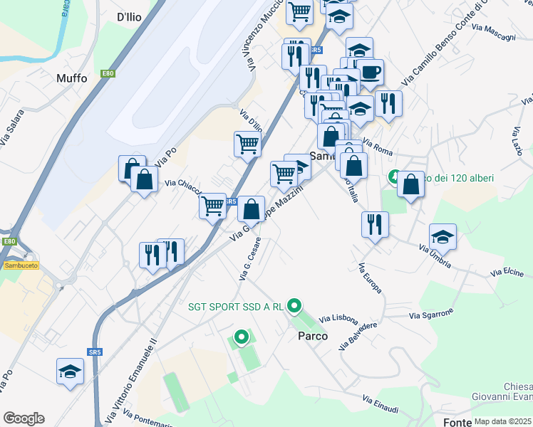 map of restaurants, bars, coffee shops, grocery stores, and more near 9 Via Traiano in Sambuceto
