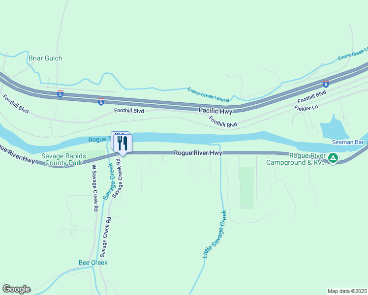map of restaurants, bars, coffee shops, grocery stores, and more near 6671 Rogue River Highway in Grants Pass