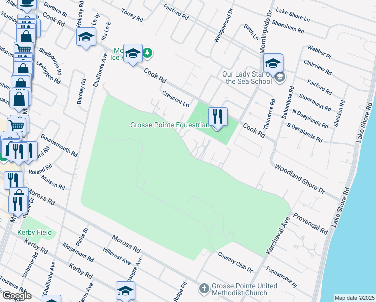 map of restaurants, bars, coffee shops, grocery stores, and more near in Grosse Pointe Farms