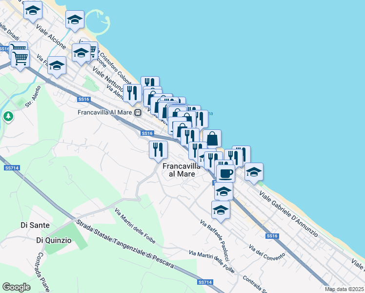 map of restaurants, bars, coffee shops, grocery stores, and more near 9 Piazza Sirena in Francavilla al Mare