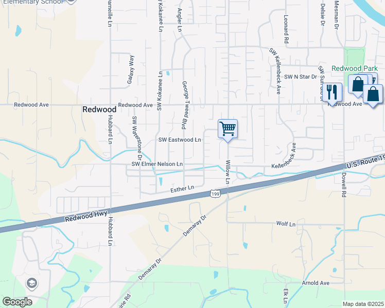 map of restaurants, bars, coffee shops, grocery stores, and more near 1670 Nunnwood Lane in Grants Pass