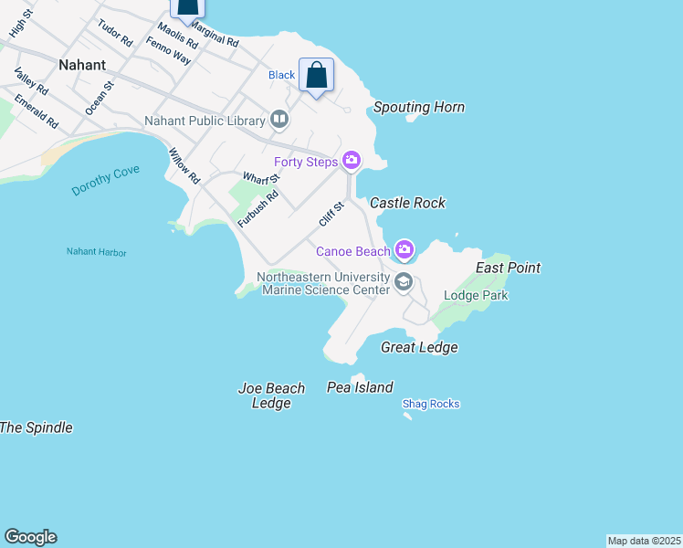 map of restaurants, bars, coffee shops, grocery stores, and more near 409 Nahant Road in Nahant
