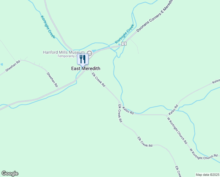 map of restaurants, bars, coffee shops, grocery stores, and more near 9900 Elk Creek Road in East Meredith