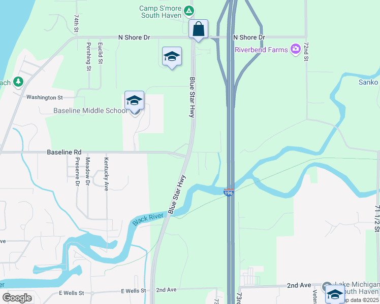 map of restaurants, bars, coffee shops, grocery stores, and more near 7357 Baseline Road in South Haven