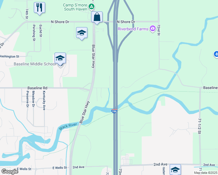 map of restaurants, bars, coffee shops, grocery stores, and more near 7279 Baseline Road in South Haven