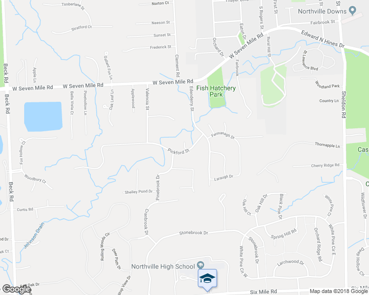 map of restaurants, bars, coffee shops, grocery stores, and more near 46879 Pickford Court in Northville