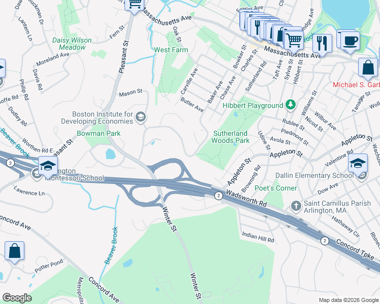 map of restaurants, bars, coffee shops, grocery stores, and more near 4 Compton Circle in Lexington