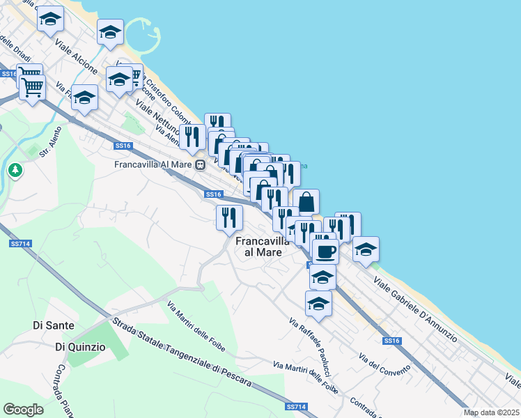 map of restaurants, bars, coffee shops, grocery stores, and more near 228 Via Nazionale Adriatica Nord in Francavilla al Mare