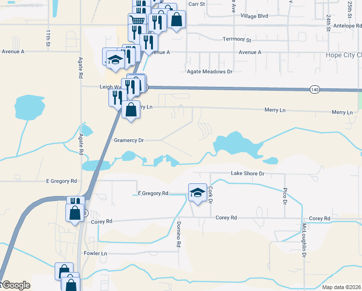 map of restaurants, bars, coffee shops, grocery stores, and more near 2446 Gramercy Drive in White City