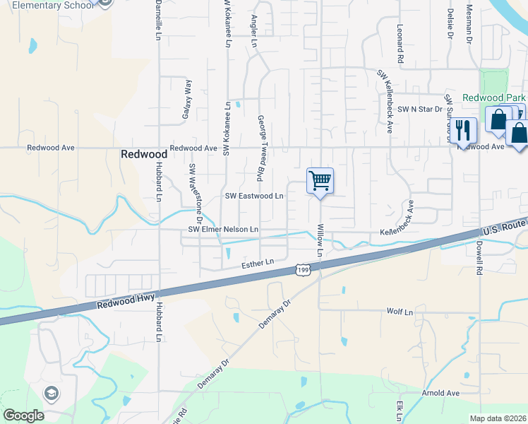map of restaurants, bars, coffee shops, grocery stores, and more near 1670 Nunnwood Lane in Grants Pass