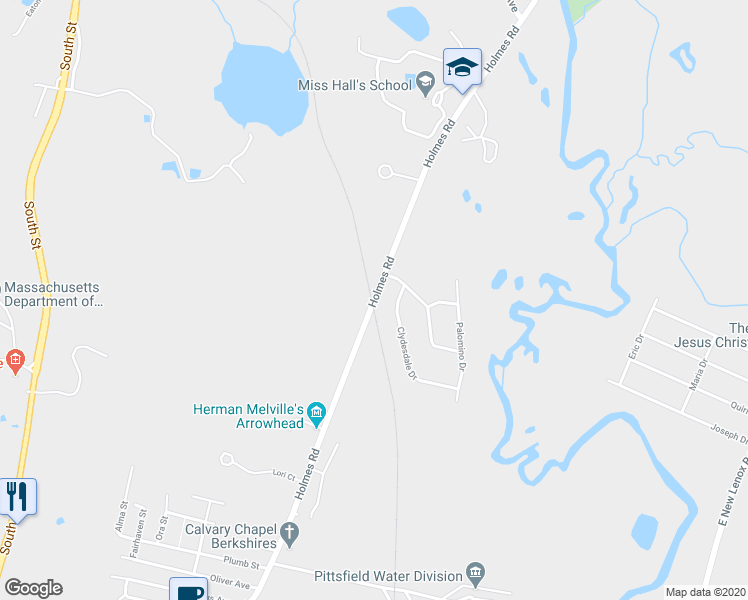 map of restaurants, bars, coffee shops, grocery stores, and more near Holmes Road in Pittsfield