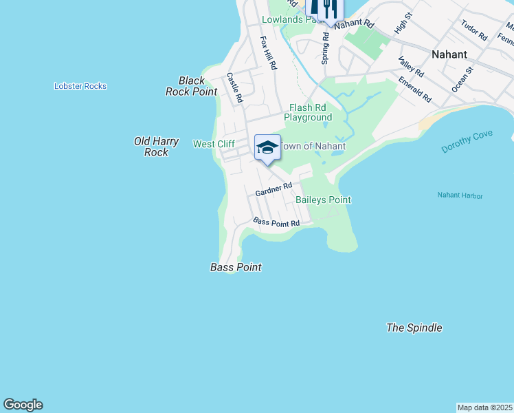 map of restaurants, bars, coffee shops, grocery stores, and more near 34 Bass Point Road in Nahant