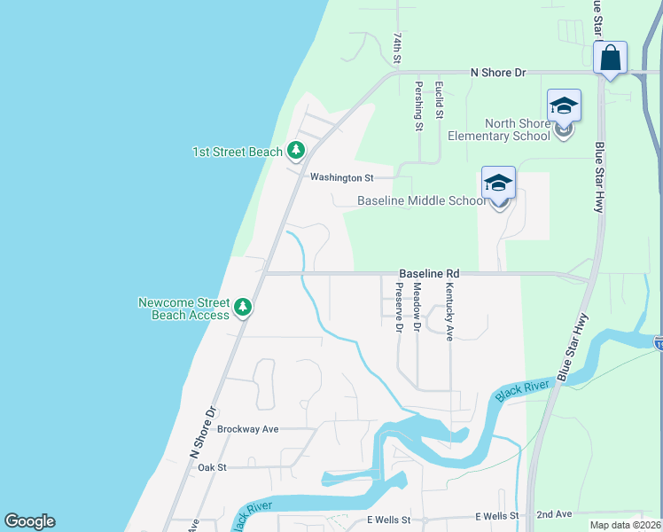 map of restaurants, bars, coffee shops, grocery stores, and more near 7421 Baseline Road in South Haven