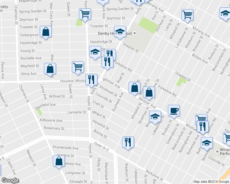 map of restaurants, bars, coffee shops, grocery stores, and more near 11390 Stockwell Street in Detroit