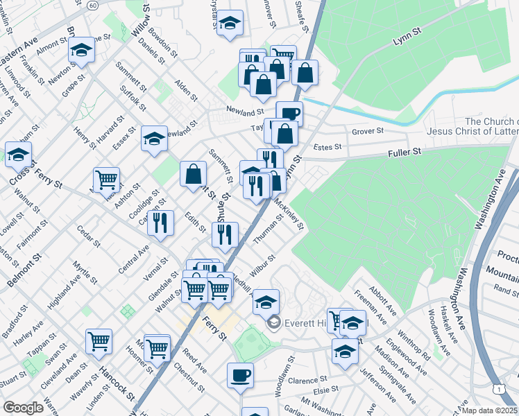 map of restaurants, bars, coffee shops, grocery stores, and more near 880 Broadway in Everett