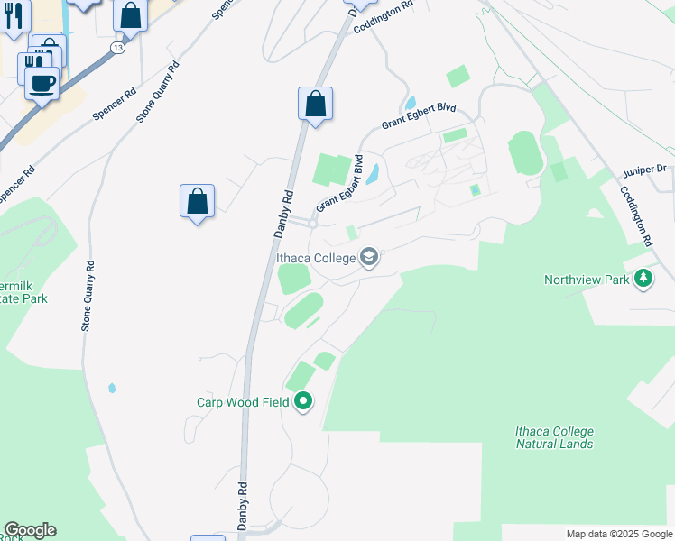 map of restaurants, bars, coffee shops, grocery stores, and more near 953 Danby Road in Ithaca