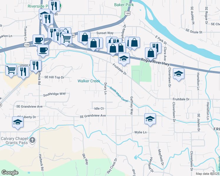map of restaurants, bars, coffee shops, grocery stores, and more near 1834 Conestoga Drive in Grants Pass