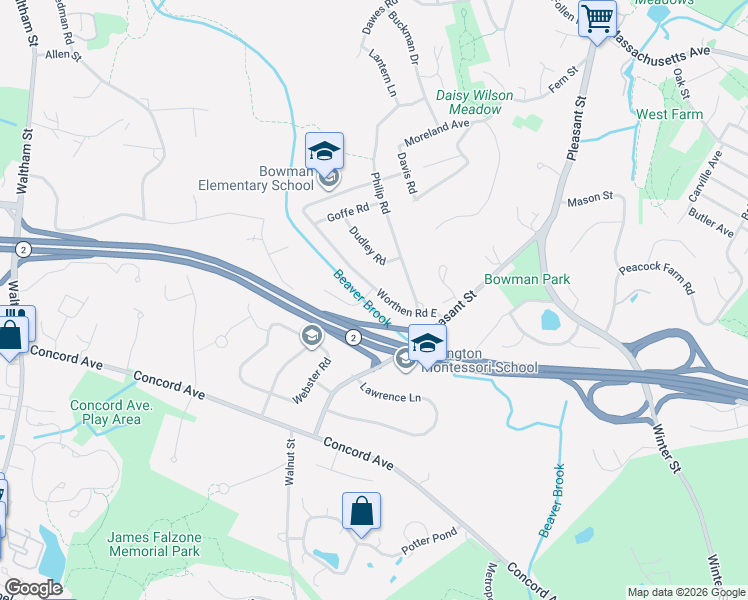 map of restaurants, bars, coffee shops, grocery stores, and more near 3 Barrett Road in Lexington