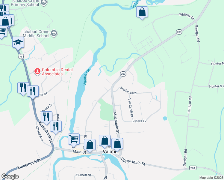 map of restaurants, bars, coffee shops, grocery stores, and more near 6001A Marion Blvd in Valatie