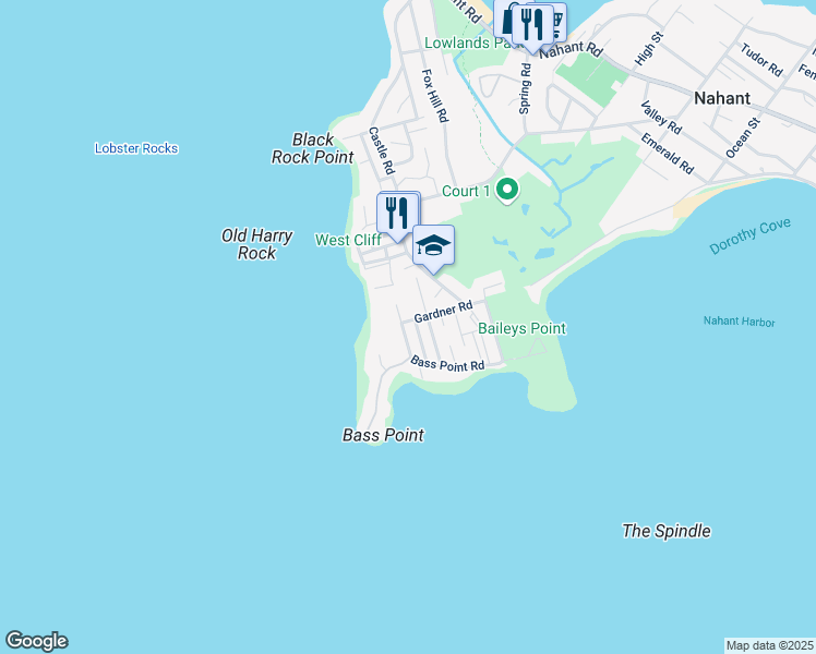 map of restaurants, bars, coffee shops, grocery stores, and more near 34 Bass Point Rd in Nahant