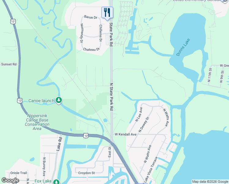 map of restaurants, bars, coffee shops, grocery stores, and more near 38303 North State Park Road in Spring Grove