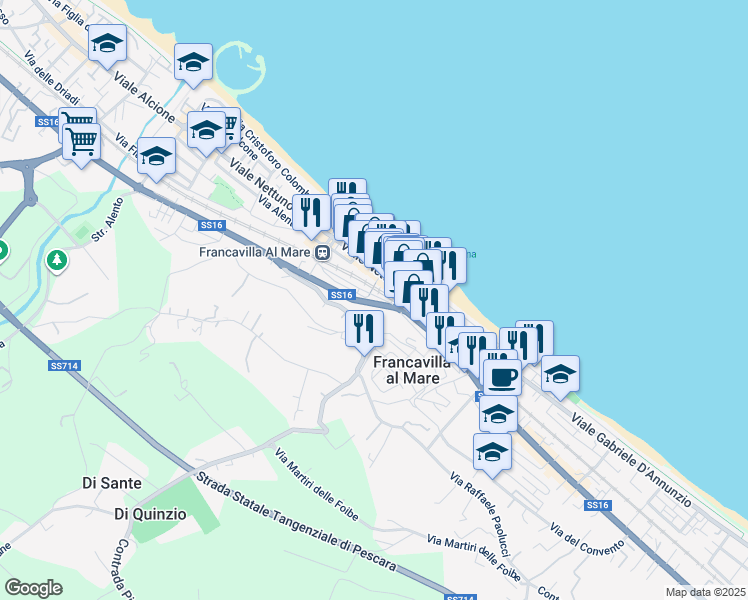 map of restaurants, bars, coffee shops, grocery stores, and more near 228 Via Nazionale Adriatica Nord in Francavilla al Mare