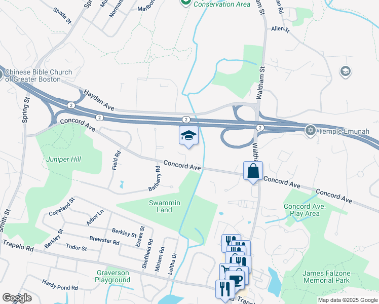 map of restaurants, bars, coffee shops, grocery stores, and more near 453 Concord Avenue in Lexington