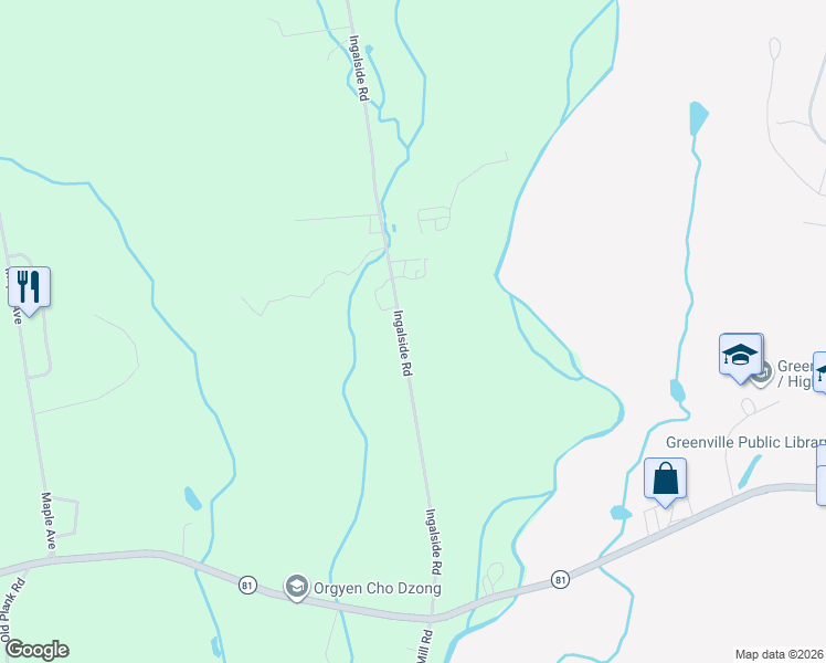 map of restaurants, bars, coffee shops, grocery stores, and more near 118 Ingalside Road in Greenville