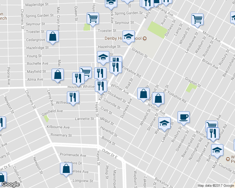 map of restaurants, bars, coffee shops, grocery stores, and more near 11390 Stockwell Street in Detroit