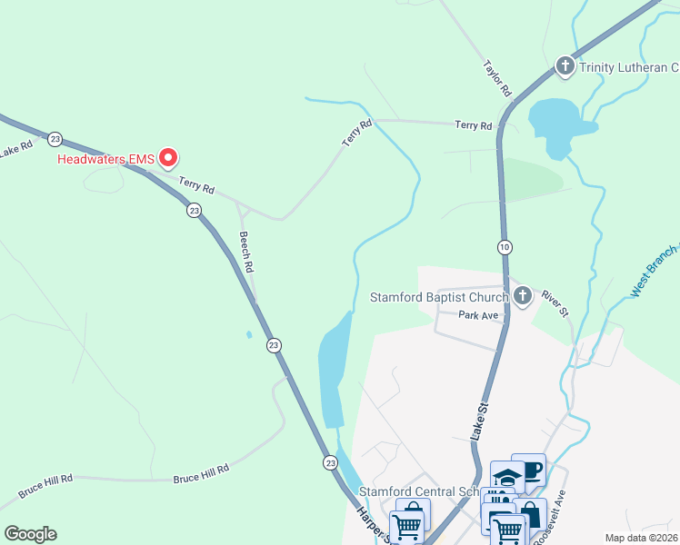 map of restaurants, bars, coffee shops, grocery stores, and more near 366 Terry Road in Stamford