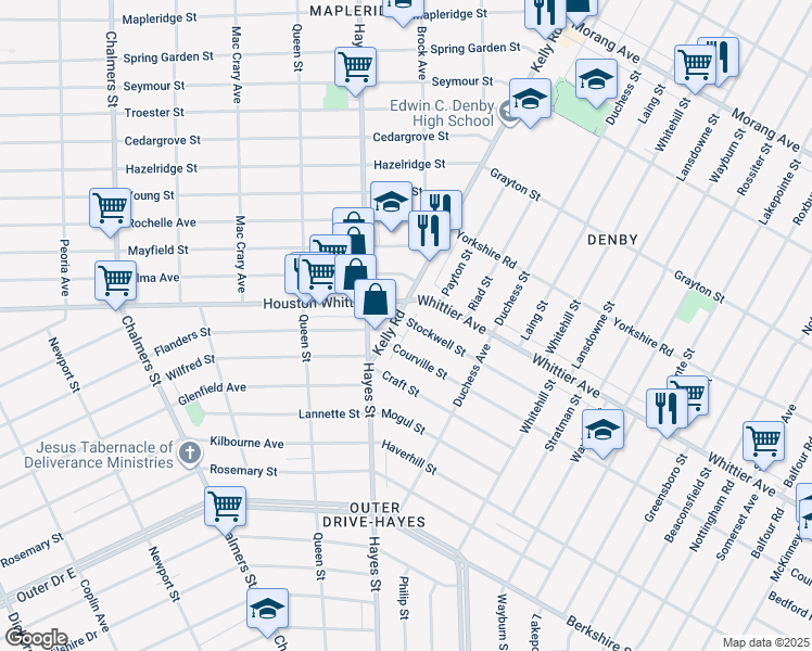 map of restaurants, bars, coffee shops, grocery stores, and more near 11440 Kelly Road in Detroit