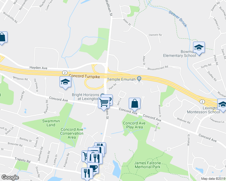 map of restaurants, bars, coffee shops, grocery stores, and more near 1 Piper Road in Lexington