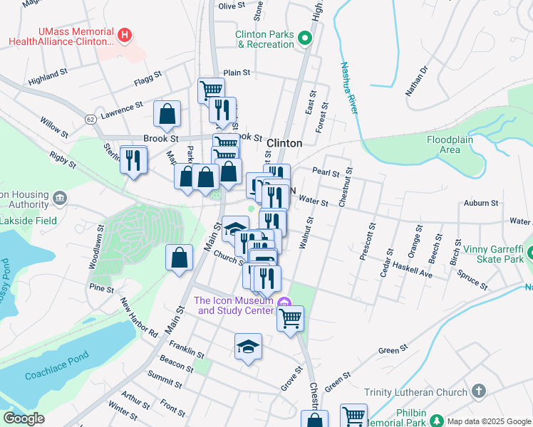 map of restaurants, bars, coffee shops, grocery stores, and more near 272 High Street in Clinton