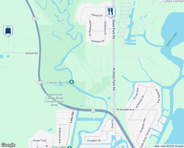 map of restaurants, bars, coffee shops, grocery stores, and more near 6405 North Shore Avenue in Spring Grove