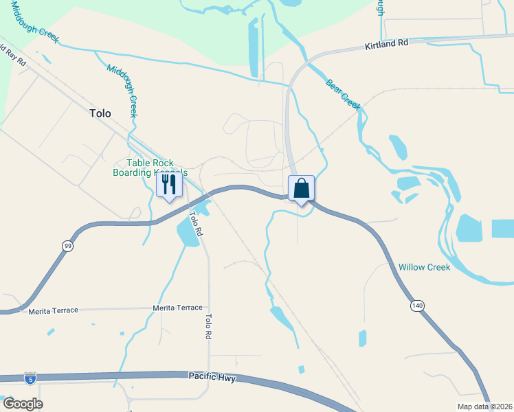 map of restaurants, bars, coffee shops, grocery stores, and more near 7505 Blackwell Road in Central Point