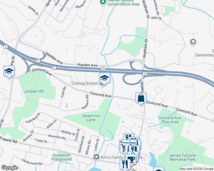 map of restaurants, bars, coffee shops, grocery stores, and more near 453 Concord Avenue in Lexington