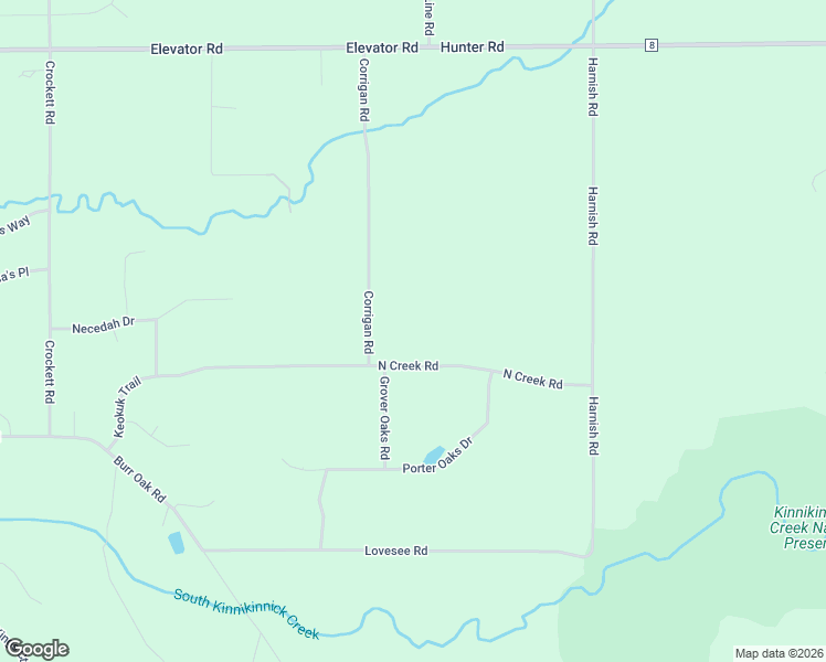 map of restaurants, bars, coffee shops, grocery stores, and more near 8968 North Creek Road in Roscoe