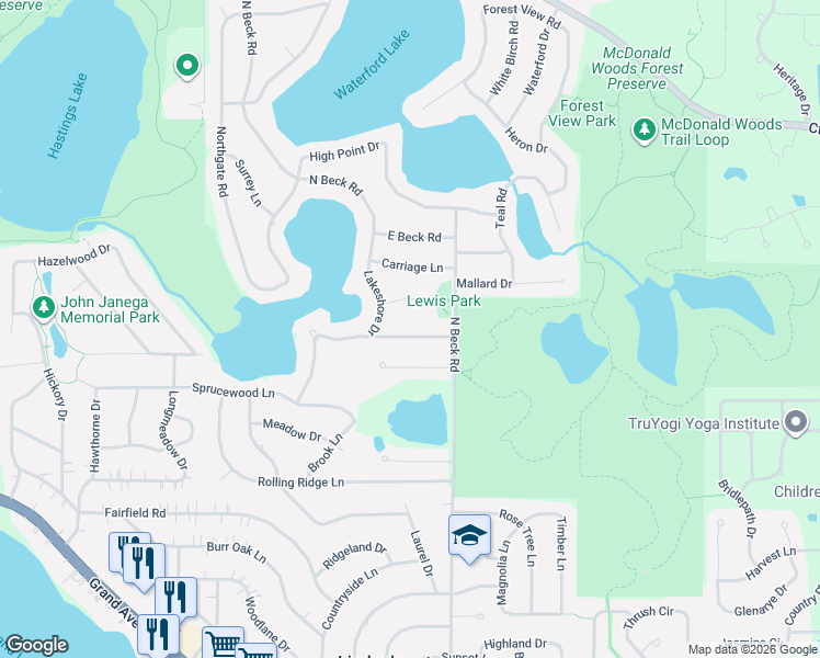 map of restaurants, bars, coffee shops, grocery stores, and more near 2320 Spring Hill Lane in Lindenhurst