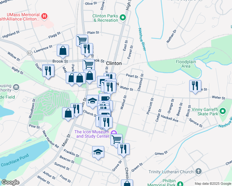 map of restaurants, bars, coffee shops, grocery stores, and more near 15 Richardson Place in Clinton
