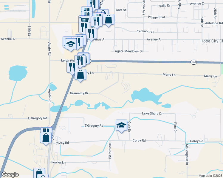map of restaurants, bars, coffee shops, grocery stores, and more near 2446 Gramercy Drive in White City