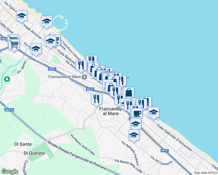 map of restaurants, bars, coffee shops, grocery stores, and more near 9 Piazza Sirena in Francavilla al Mare