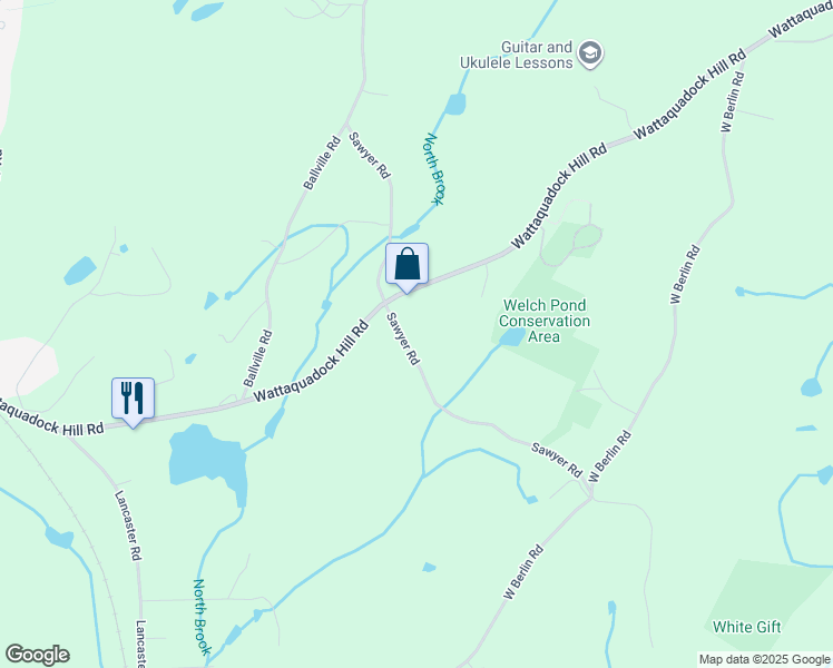 map of restaurants, bars, coffee shops, grocery stores, and more near 100 Sawyer Road in Bolton
